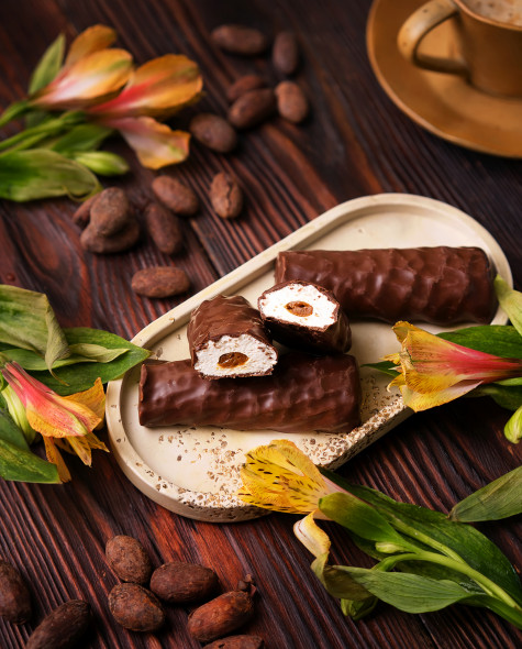 Зефирные палочки со сгущённым молоком в тёмной глазури